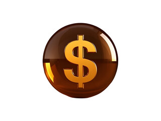 Obraz premium Glossy Amber Glass Sphere Encasing Gold Dollar Sign 3D Render isolated on a transparent background
