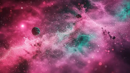 Pink Nebula with Planet, and Space. - Powered by Adobe