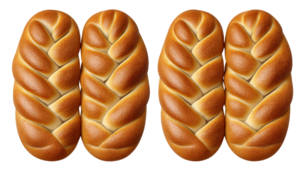 Braided bread isolated on transparent background with fresh baked texture and golden crust