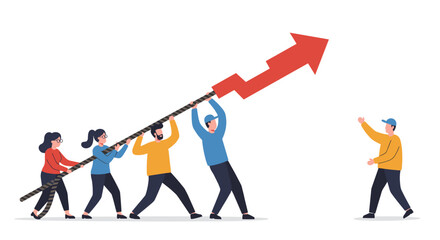 Fototapeta premium Teamwork and success concept: collaborative effort raising an arrow for business growth and achievement vector illustration