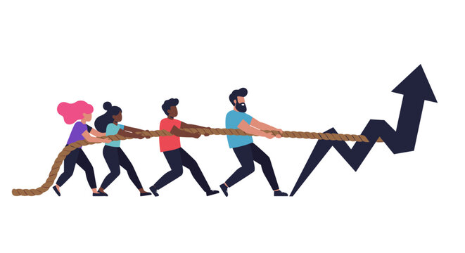 Teamwork effort boosting business growth in vector illustration design