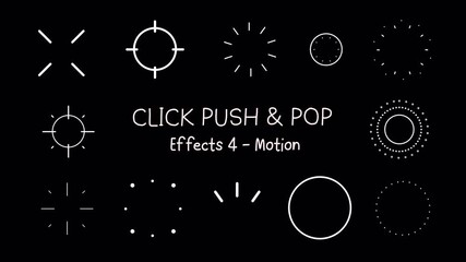 Set 4 of Click Push Pop line motion graphic effects, circle burst ray, radiant, burst, stars, confetti, sparkle, magical round wave animation on a transparent background, alpha channel - Powered by Adobe