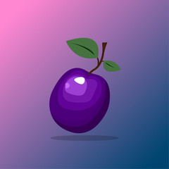 blue ripe plum berry for casino slots on gradient with shadow flat vector design