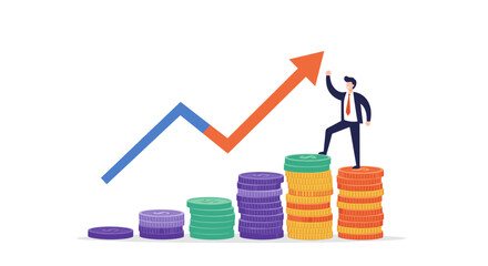 Business success and financial growth concept with graph and coins - illustration for presentations and posters vector illustration