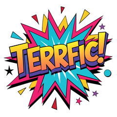 Terrific Comic Book Style Cartoon Words on Abstract Background.