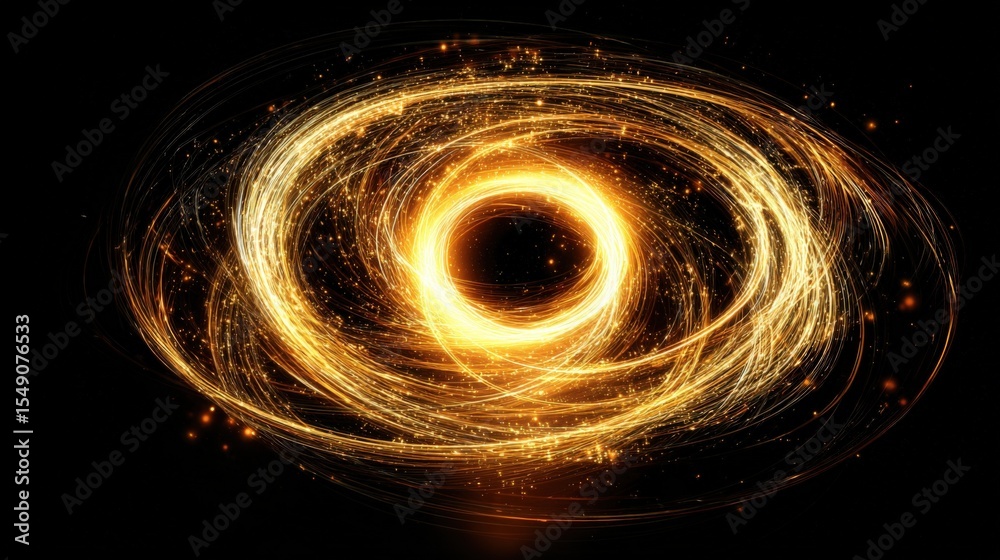 Poster Abstract golden swirling vortex of energy and light with glowing sparks and dynamic flow