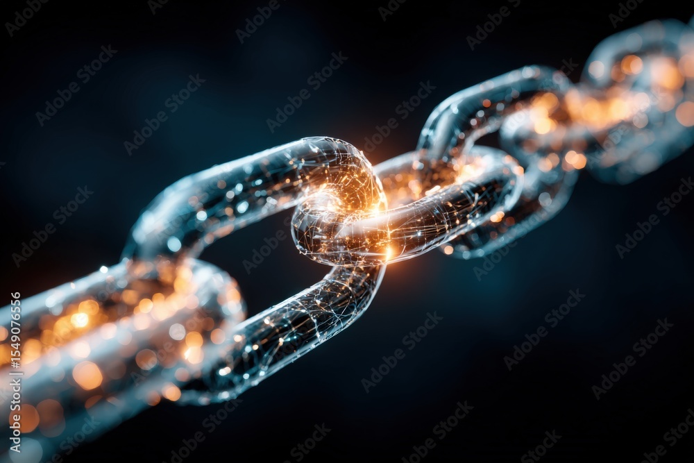 Poster Close-up of a glowing interconnected chain symbolizing connection and security