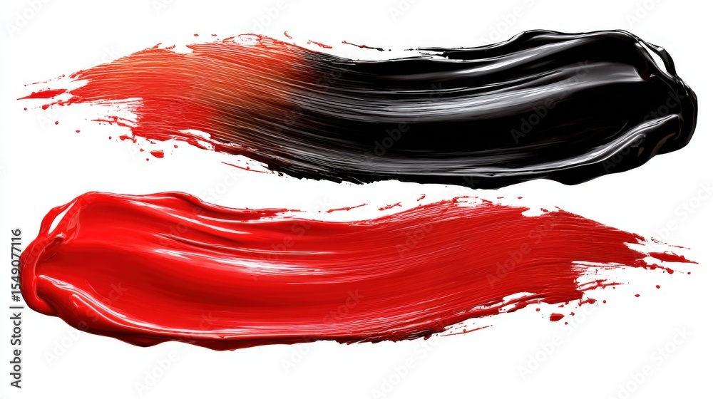 Poster abstract black and red brush strokes with textured paint effect on white background