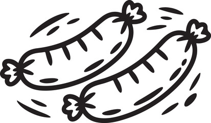 Vector meat sausage pair icon in fun comic outline style