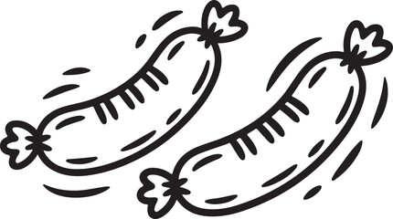 Cartoon sketch of sausages with shading and playful design