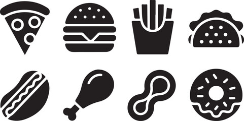 Filled silhouette food icons representing fast casual snacks