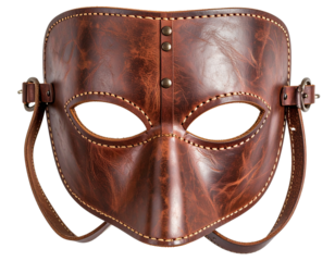 Vintage Leather Superhero Mask with Strap and Stitching Details, isolated on transparent background