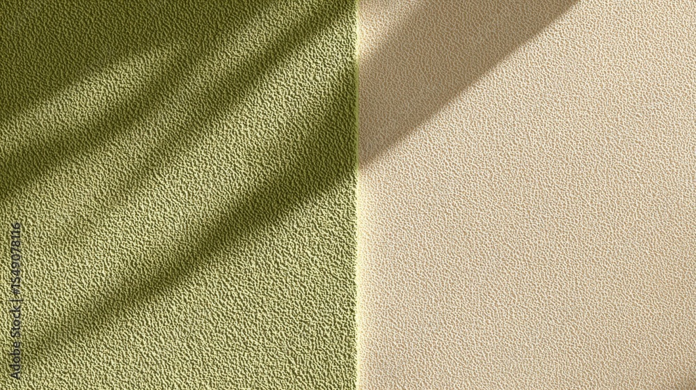 Poster close-up of textured wall surface with contrasting green and beige colors and shadows