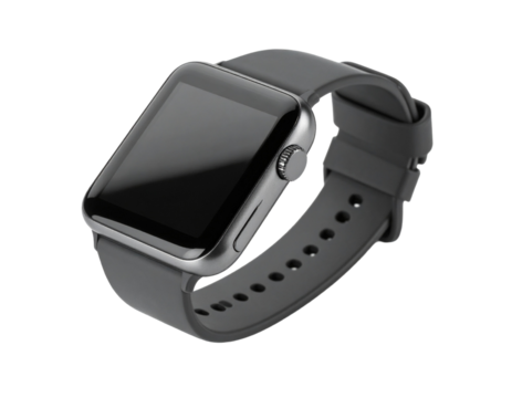 Modern smartwatch isolated on white, black wearable tech device.