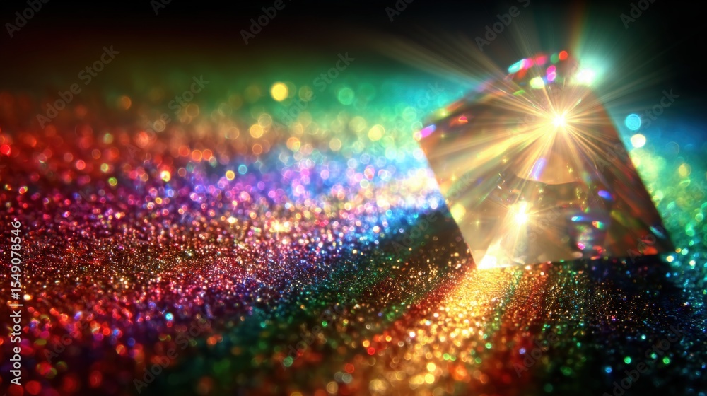 Poster vibrant multicolored glitter shimme surface with sparkling reflections and glow