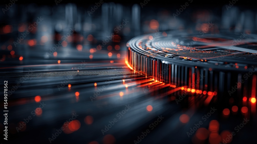 Aufkleber Close-up of a futuristic digital coin representing cryptocurrency technology and blockchain innovation