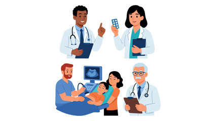 Medical Illustration Doctors, Clinic, Hospital, Ultrasound, Medicine, and Patient Care Concept for Healthcare, Diagnosis, and Treatment Designs