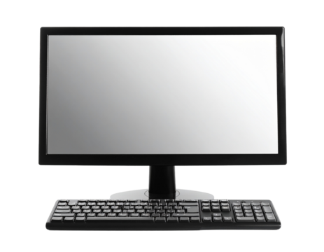 Desktop computer isolated on white, monitor and keyboard setup. - Powered by Adobe