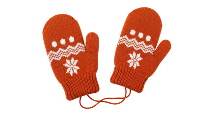 Isolated Orange Winter Mittens with Snowflake Pattern