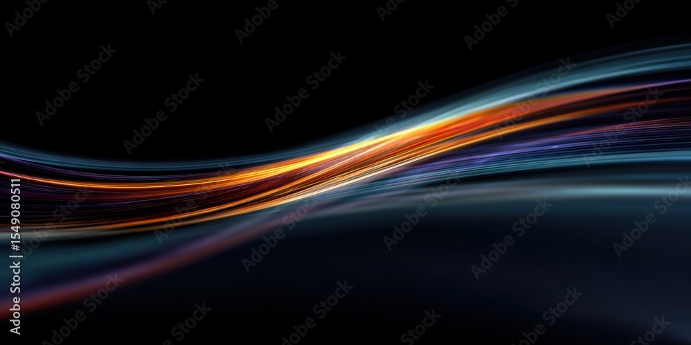 Poster dynamic flow of colorful light streaks against dark background with motion aesthetic