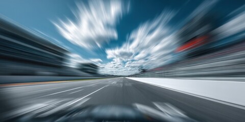 Fototapeta premium Long exposure view of a fast-moving highway with blurred motion and dynamic clouds