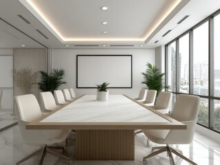 Modern minimalist conference room with large and sleek furniture design
