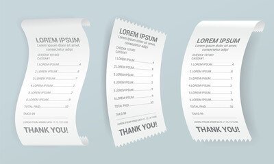 Naklejka premium Payment check isometric set. Buying financial invoice bill purchasing calculate pay isolated. Receipt the seller forms at the online checkout for transfer to the buyer or client, paper piece