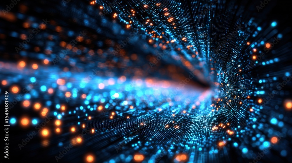 Poster Abstract digital data stream with glowing particles and vibrant lights in motion