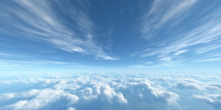 Stunning view of fluffy white clouds beneath a bright blue sky with wispy clouds