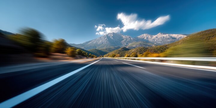 Scenic open highway road with mountains snowy peaks clear sky scenic drive - Powered by Adobe
