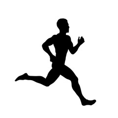 Run, running man, sprinter isolated vector silhouette, side view. Athletics
