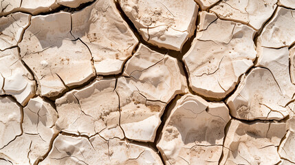 Macro Photograph of Parched Earth Texture: Extreme Close-Up Revealing Deep Fissures and Geological Stratification Under Intense Sunlight