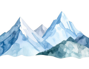 Majestic watercolor mountains, serene landscape painting of nature's blue peaks