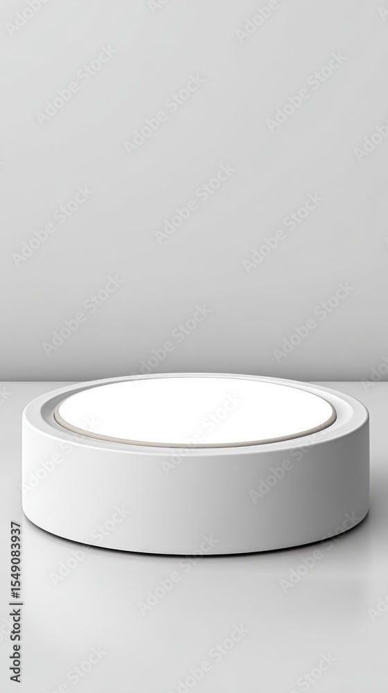Aufkleber minimalist white round platform on plain light gray background for product display