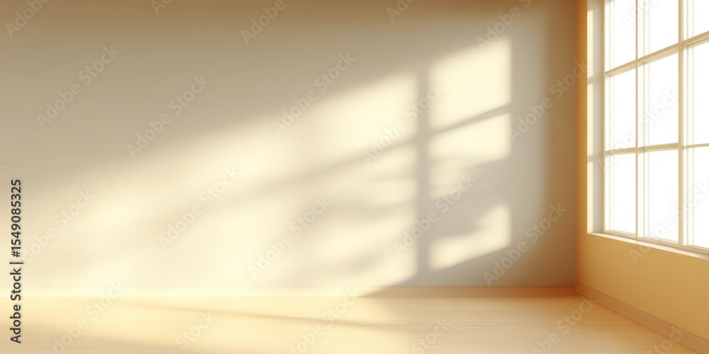 Aufkleber bright sunlight streaming through large window illuminates empty room with shadows