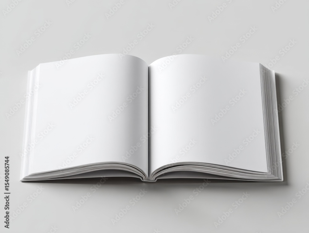 Poster Open blank book with white pages on plain background suitable for writing or sketching