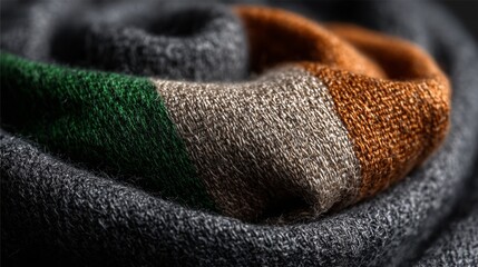 A wool scarf with a minimalist Irish flag stripe, winter fashion, neutral background