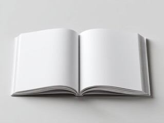 Open blank book with white pages on plain background suitable for writing or sketching