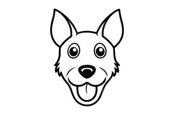 Black outline drawing showcases a happy dog face with its tongue sticking out gleefully