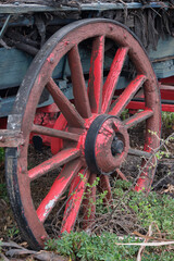 Red cartwheel, testimony of a bygone era - Cranbrook, Tasmania, Australia