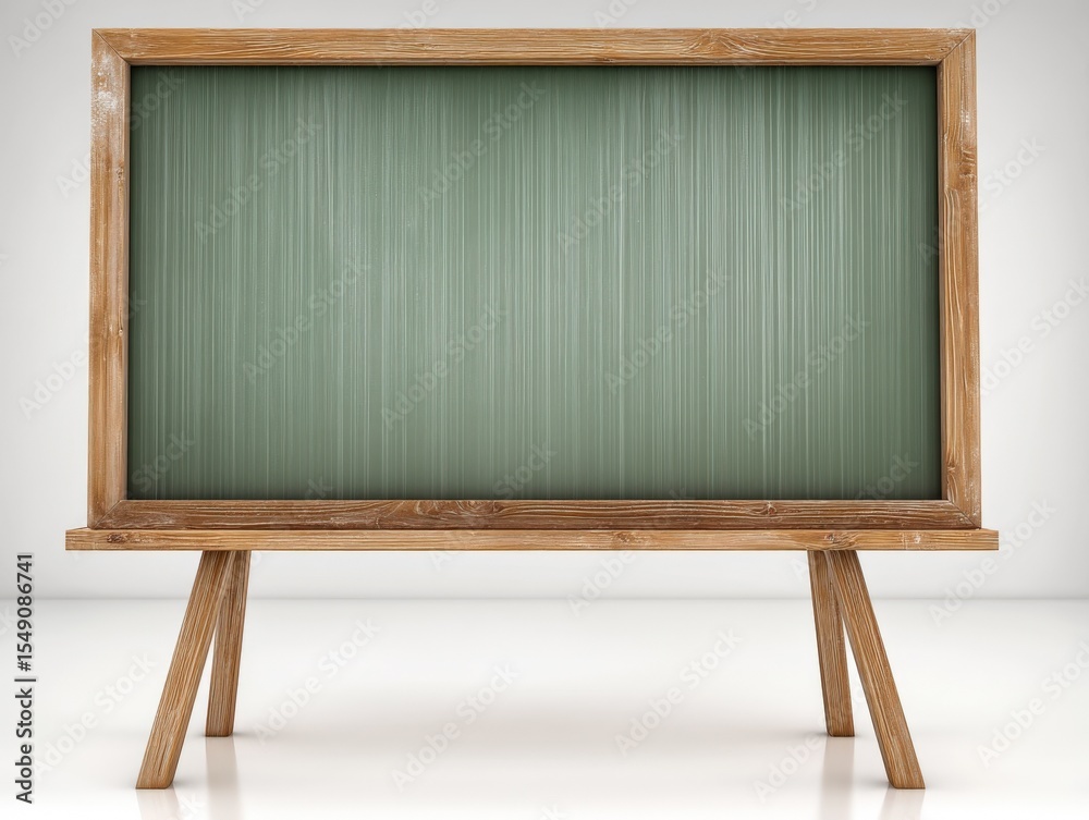 Poster Empty green chalkboard with wooden frame and stand for classroom or lecture room use