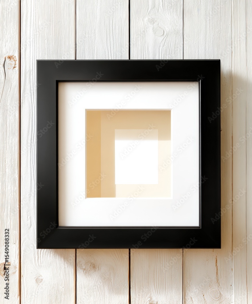 Poster geometric square frame artwork with layered ed square design on white wooden background