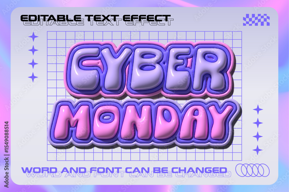 Fototapete cyber monday glossy inflated 3d editable text effect. retro vibe inflated text style