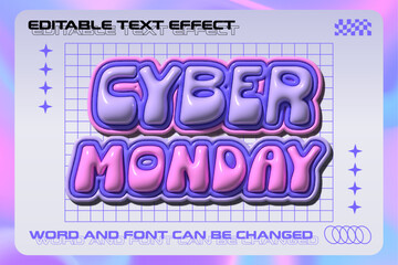 Cyber monday glossy inflated 3d editable text effect. Retro vibe inflated text style