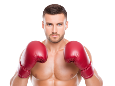 Powerful male boxer in fighting stance, a display of strength, skill, and athleticism in the boxing ring