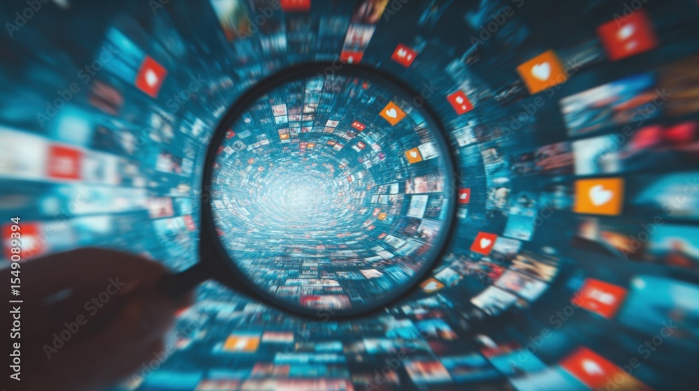 Aufkleber Vibrant Digital Data Stream with App Icons and Technology Motion Effect