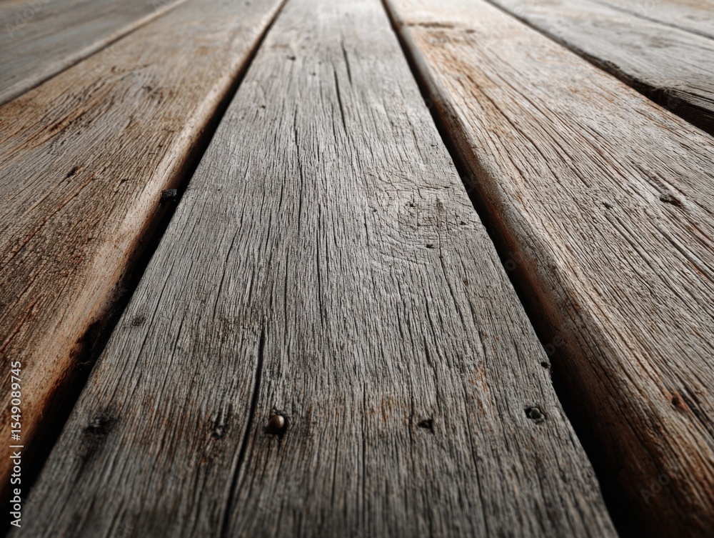 Poster close-up view of weathered wooden planks arranged in parallel with natural textures and grain