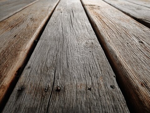 Close-up view of weathered wooden planks arranged in parallel with natural textures and grain