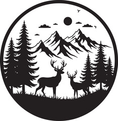 Mountain Deer Forest Scene Vector