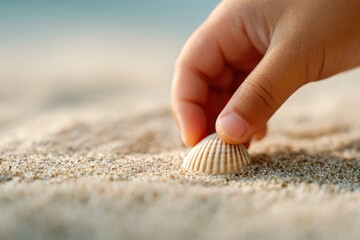 Child Picking Shell on Beach